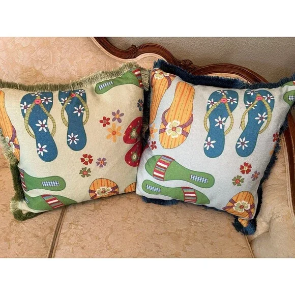 Set of 2 Flip Flop Throw Pillows - Picture 1 of 7